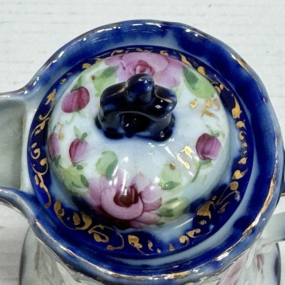Antique S&K Nippon Chocolate Pot Porcelain Cobalt Blue Gold Hand Painted Japan